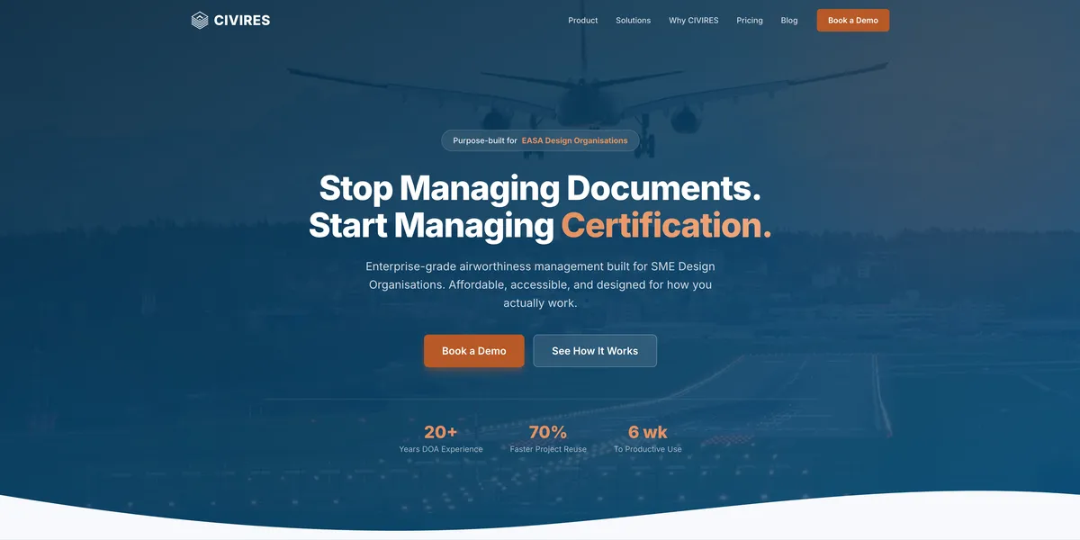 Startseite von CIVIRES: Certification Management für EASA Design Organisations